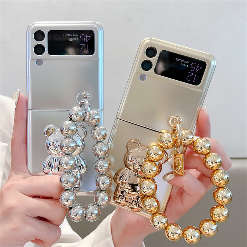 Solid Color Electroplated Bear Stand For Samsung Galaxy Z Flip3/4 5G