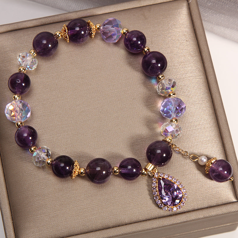 Natural Amethyst & Water Drop Pendant Bracelet