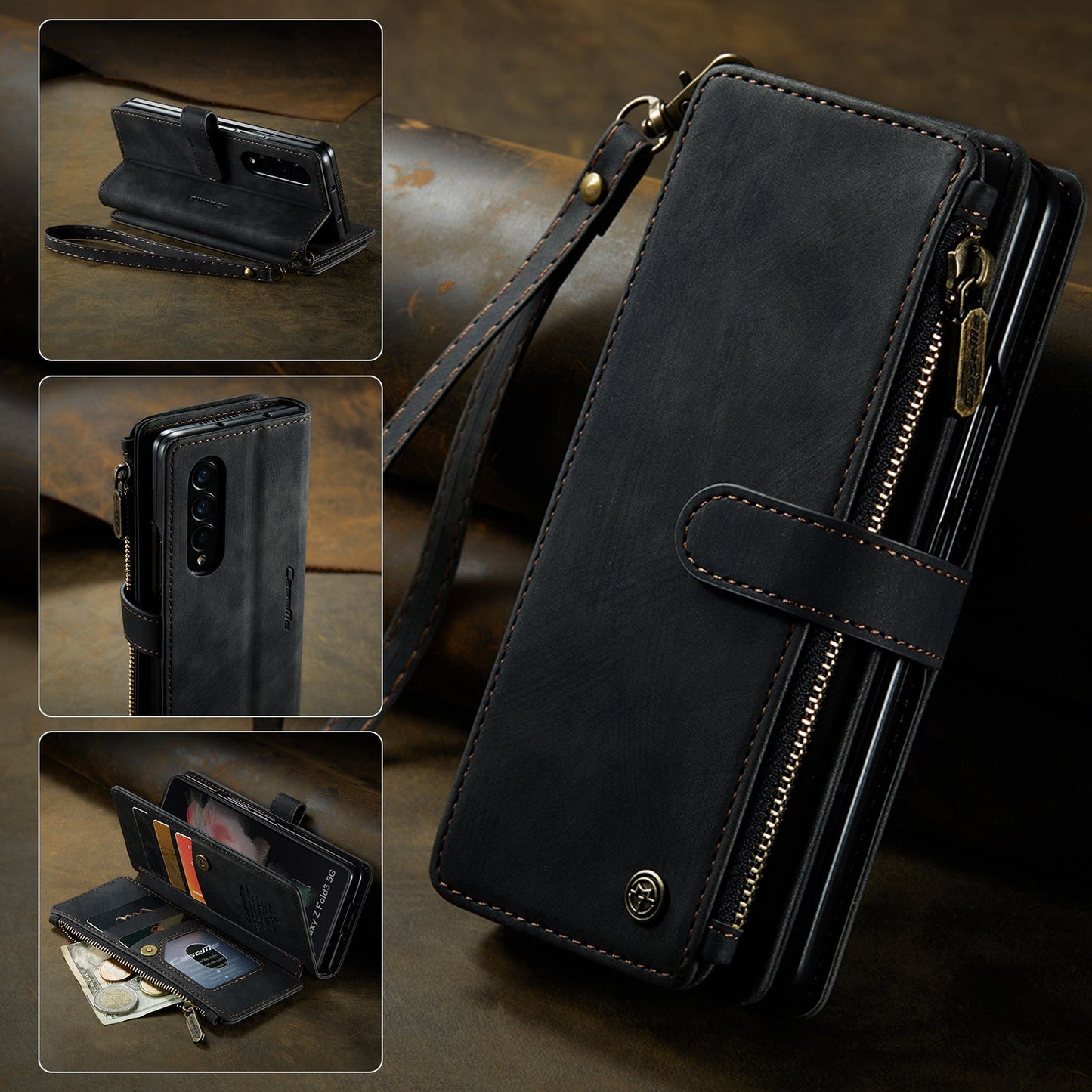 Retro Card Wallet Leather Phone Case For Samsung Z Fold Series