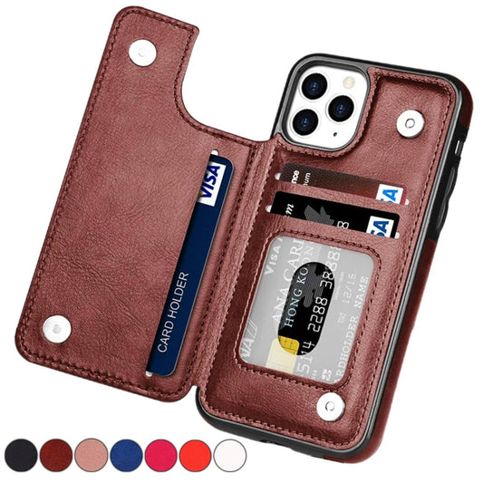 Wallet Double Button Leather Case For iPhone