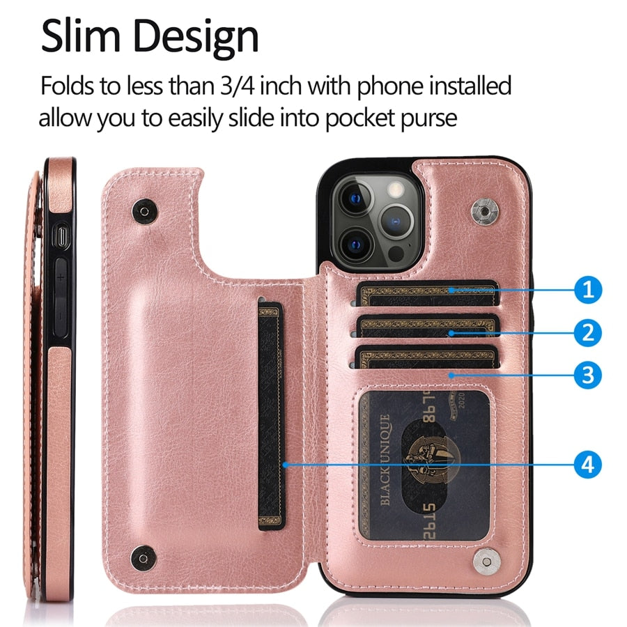 Wallet Double Button Leather Case For iPhone
