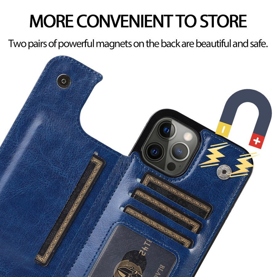 Wallet Double Button Leather Case For iPhone