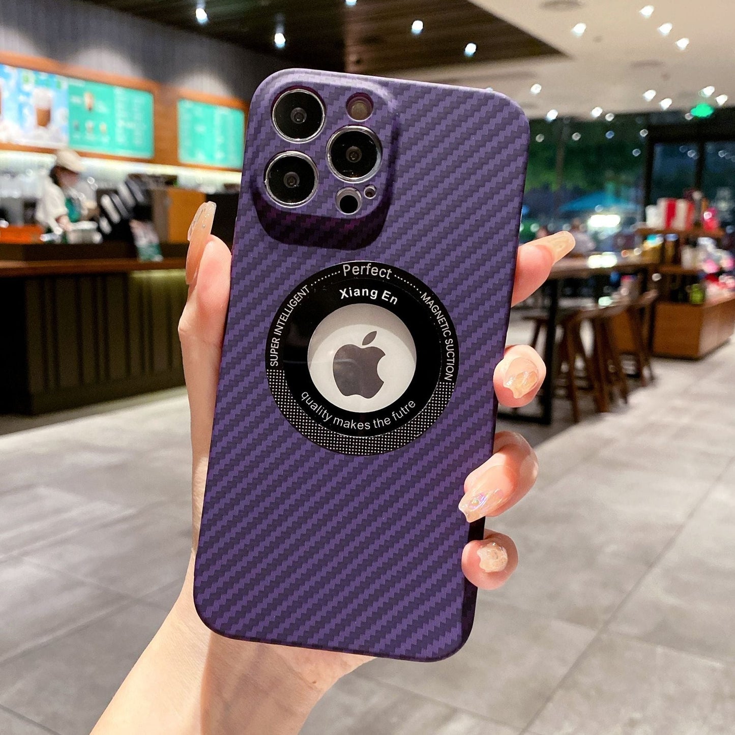 Logo Hole Carbon Fiber Magnetic Wireless iPhone Case