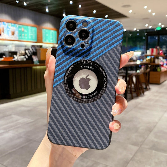 Logo Hole Carbon Fiber Magnetic Wireless iPhone Case