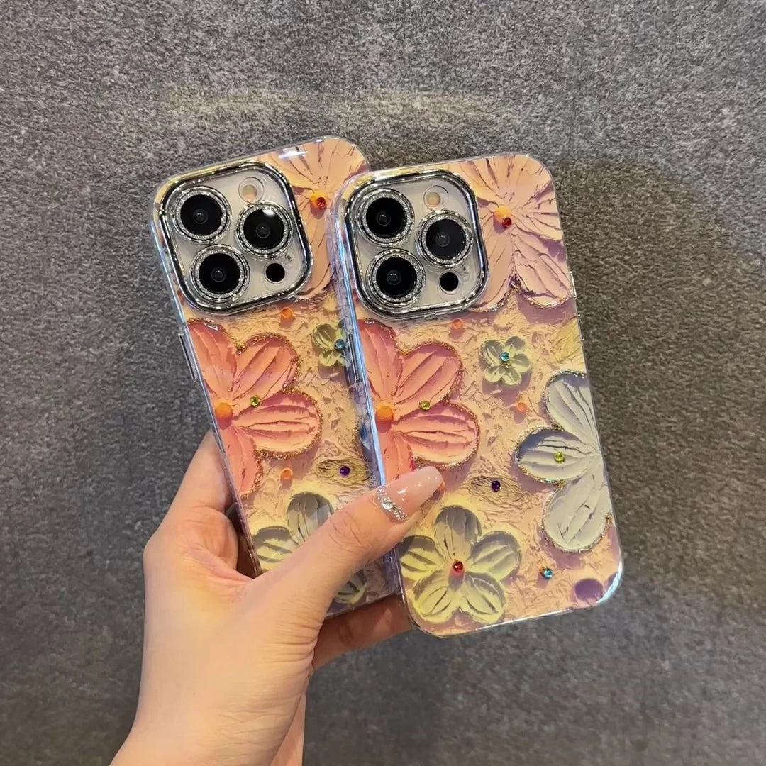 Blu-ray Diamond-studded Colorful Flower Phone Case