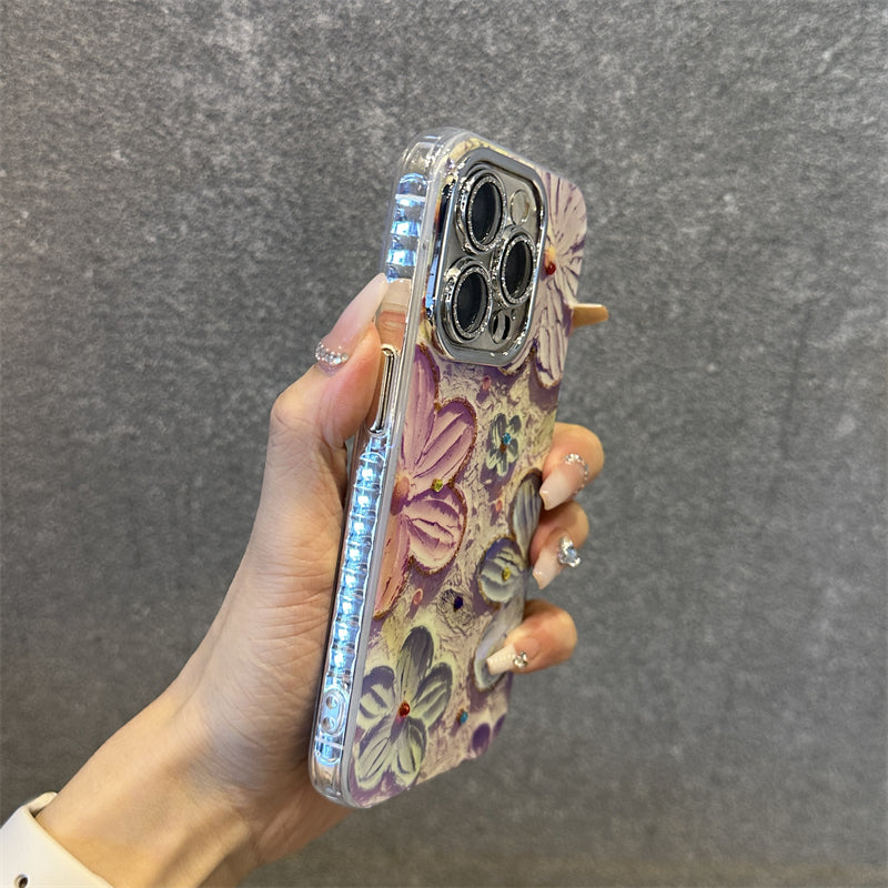 Blu-ray Diamond-studded Colorful Flower Phone Case