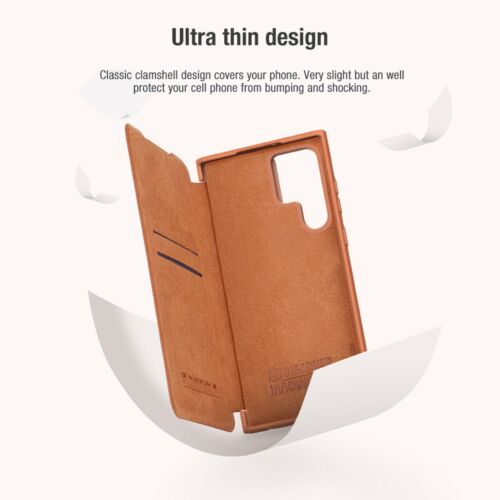 Leather Case with Flip Cover and Slide Camera Protection For Samsung