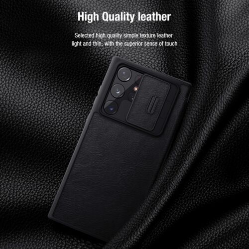 Leather Case with Flip Cover and Slide Camera Protection For Samsung